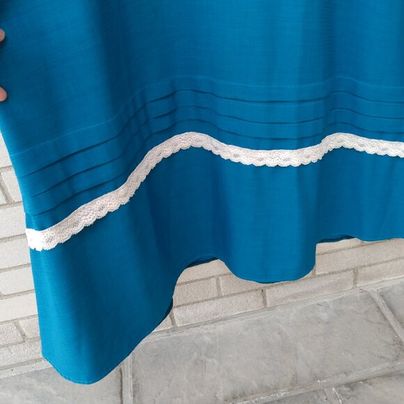 Amish Mennonite Cape Dress Plus Size 46"B 37"W Handmade Modest Teal Blue Prairie - Picture 4 of 11